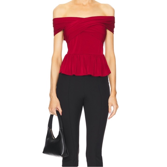 Revolve x Yumi Kim Burgundy Red Maya Peplum Off Shoulder Top Large - Picture 4 of 15